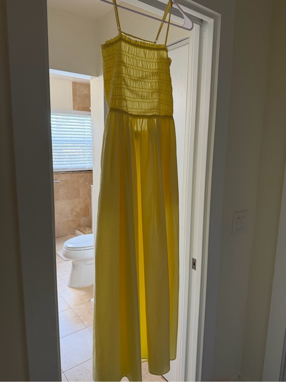 Lucy Paris Yellow Smocked Bodice Maxi Dress with Spaghetti Straps